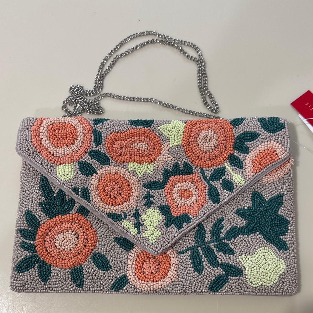 Kelly & Katie Floral Beaded Clutch - Pink, Green, Cream